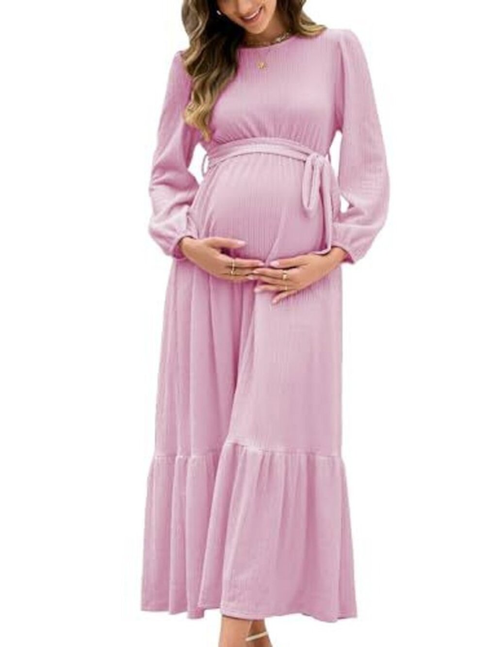 Maternity Maxi Dress Light Pink Long Size L - 1060